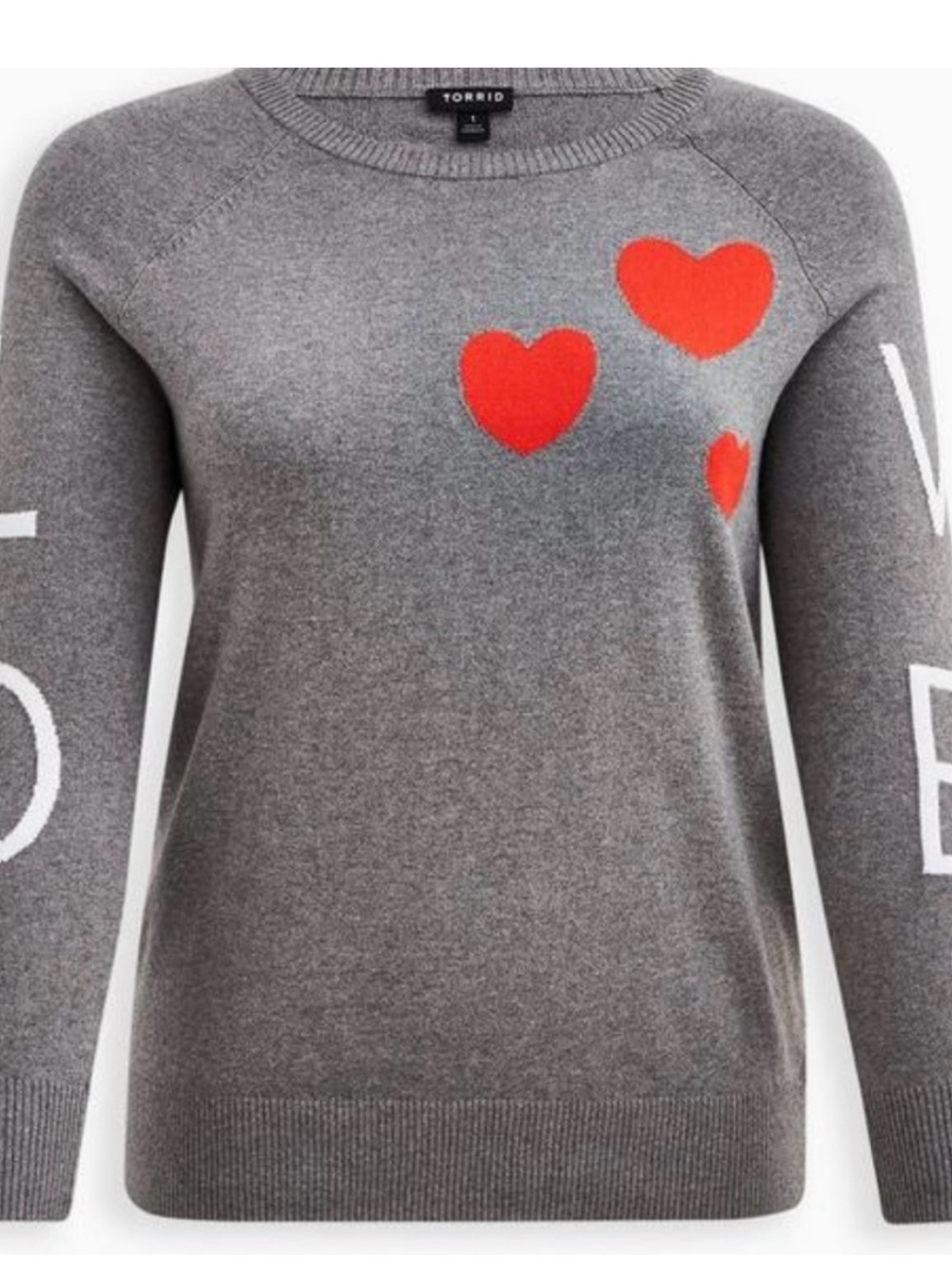 NWOT Torrid Gray Hearts “LOVE” Long Sleeve Reglan Pullover Swearer 2/2X - Picture 4 of 14